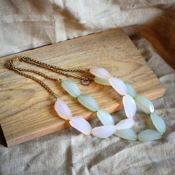 Pre-loved Chunky Faux Stone Double Strand Chain Statement Necklace Pastels - Picture 3 of 3